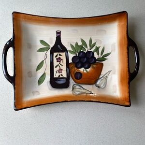 Tuscan Style Serving Tray with hand painted designs of wine, olives & garlic